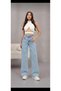 Sahra Light Blue Snow Wash Lycra High Waist Palazzo Loose Jean Trousers - 3