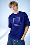 Men's Numerical Detailed Minimalist Geometric Crew Neck Navy Blue T-Shirt - 2