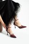 Elvora Women's Burgundy Pointed Toe 7 cm Thin Heeled Ankle Strap Buckle Patent Leather Classic Shoes - 4