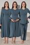 Women's Anthracite Long Sleeve Special Design Cotton Combed Cotton Maternity Nightgown Pajama Set