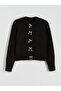 Black bicycle collar bow buttoned women's knit cardigan - 5