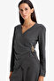 Regular Fit Wrap Collar Accessory Detailed Long Sleeve Blouse G8816Ax26Sp