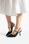 Vina Women's Black Pointed Toe 7 cm Thin Heeled Classic Evening Dress Shoes with Stone Detail and Ankle Strap - 3