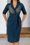Navy Blue Jacket Collar, Three-Quarter Sleeves, Side Tie, Stone Detailing Denim Dress - 6