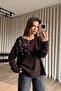 Dark Brown Oversized Knit Sweater with Stone Detail on the Shoulder - 3