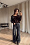 Dark Brown Oversized Knit Sweater with Stone Detail on the Shoulder - 4