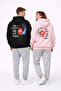 Lover Combination Angel Devil Heart Printed Oversize Hoodie Set for Women and Men Black