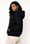 Women's Black Hooded Sweatshirt with Kangaroo Pocket and Cotton Lining for Winter - 2