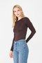 Women's Ultra Soft Round Neck Long Sleeve Blouse Brown - 4