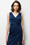 Glittery Dress with Gathered Detail and Slit - 3