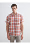Regular Fit Short Sleeve Plaid Poplin Men's Shirt