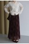 Women's Brown Plaid Patterned Lined Long Tulle Skirt - 3