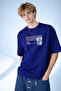 Men's Secret Written Minimalist Palm Tree Printed Crew Neck Navy Blue T-Shirt - 2