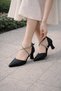 Women's New Classic Evening Dress Shoes with Stones, Black Leather - 2