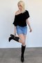 Black Off Shoulder Women's Blouse with Metal Detail Mg2671 - 7