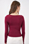 Women's Square Collar Slim Fit Blouse 986 - Burgundy - 6