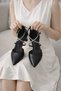 Women's New Classic Evening Dress Shoes with Stones, Black Leather - 3