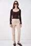 Women's Square Neck Slim Fit Blouse 986 - Brown - 2
