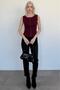 Burgundy Crew Neck Buttoned Women's Blouse Mg2638 - 6