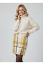 Women's Yellow-Ecru Plaid Patterned Cashmere Mini Skirt Nj63