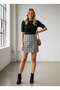Women's Black-Ecru Plaid Patterned Cashmere Mini Skirt Nj63 - 2