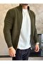 Men's Premium Zippered Reverse Knit Cardigan Green Eca091 - 5