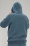Men's Petrol Blue Oversized Hooded Sweatshirt 3 Thread Fleece-Lined Kangaroo Pocket - 8