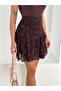 Brown Flocked Tulle Lined Mini Skirt - 7