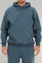 Men's Petrol Blue Oversized Hooded Sweatshirt 3 Thread Fleece-Lined Kangaroo Pocket - 2