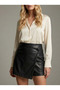 Women's Black Button Detailed Faux Leather Shorts Skirt Nj71