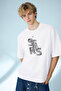 Men's Stars Written Rope Art Design Crew Neck White T-Shirt - 2