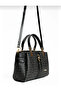 Lock Detailed 4-Compartment Women's Shoulder Bag with Gold Accessories 2201 Black