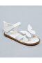 Girls White Appliqued Ankle Strap Flat Sandals