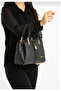 Lock Detailed 4-Compartment Women's Shoulder Bag with Gold Accessories 2201 Black - 4