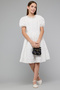 Textured Fit & Flare Dress with Crew Neck and Puff Sleeves - 2