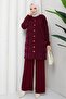 Women's Buttoned Glittery Knitted Tunic Trouser Set - 4