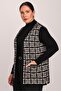 Women's Black Stone Beard Feather Plaid Pattern Pocketed Knitwear Vest - 2