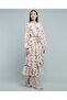 Floral Patterned Tiered Dress with High Neck and Bishop Sleeves - 4