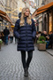 Women's Navy Long, Hooded Lightweight Puffer Jacket – Fur-Trimmed, Zippered, Winter - 5