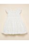 Schiffli A-Line Dress with Square Neck with Ruffle Sleeves