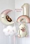Pastel Teddy Bear & Moon Cloud Foil Balloon Set Birthday Concept with Age Options