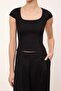 Wardrobe Essentials-Wardrope Essentials Black Fitted Short Sleeve Crop Stretchy Knitted Blouse Twoss26Bz00155 - 4