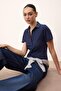 Wardrobe Essentials-Lacivert Regular/Normal Kalıp Dikiş Detaylı %100 Pamuk Örme Bluz TWOSS26BZ00043
