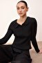 Siyah Wardrobe Essentials Premium İplik Çift Taraflı Giyilebilen Bluz Triko Hırka TWOSS26HI00012 - 2