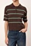 Kahverengi Wardrobe Essentials Yazlık İplik Çizgili Polo Yaka Triko Bluz TWOSS26BZ00127 - 3