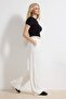 Beyaz  Wide Leg/Geniş Paça Bootcut Dokuma Kumaş Pantolon TWOAW21PL0332 - 2
