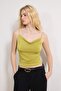 Oil Green Fitted/Bodycon Degaje Collar Stretchy Knitted Blouse Twoss21Bz0667 - 2