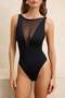 Siyah Mesh Detaylı Halter Yaka Kaplı Brazilian Mayo TBESS26MA00028 - 4