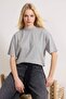 Gri Melanj %100 Kalın Pamuklu Dik Yaka Truvakar Kol Örme T-Shirt TWOSS24TS00074 - 4