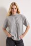 Gri Melanj %100 Kalın Pamuklu Dik Yaka Truvakar Kol Örme T-Shirt TWOSS24TS00074 - 3